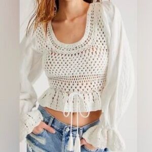 Free People Megan White Crochet top Size M